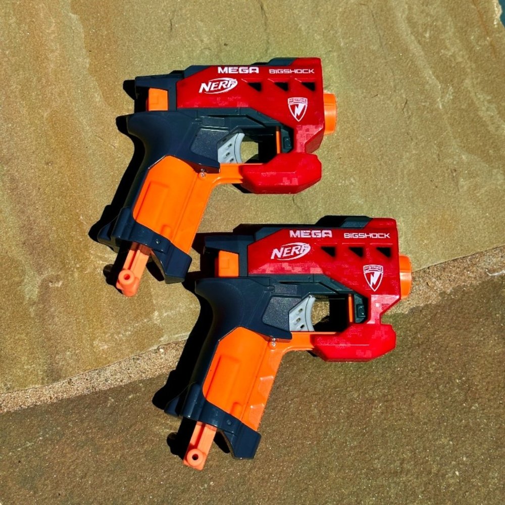 Lot of 2 Nerf Guns MEGA BigShock Pistols N-Strike Red Orange Black